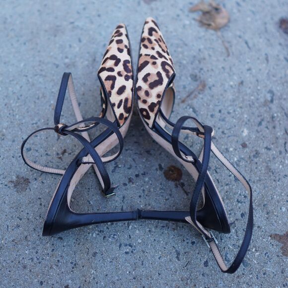 Antonio Melani Calf Hair Leopard Print Ankle Strap Heels 9.5M Leather - Picture 8 of 10